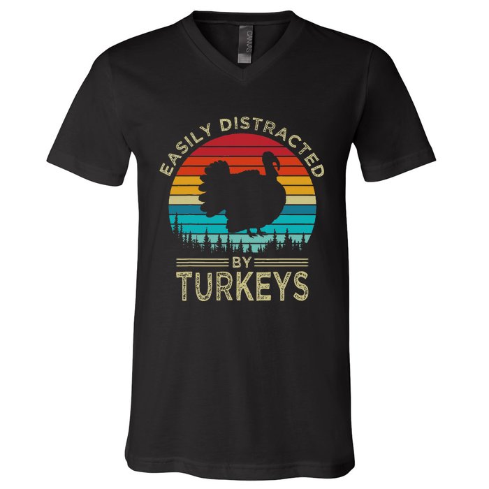 Easily Distracted By Turkeys V-Neck T-Shirt