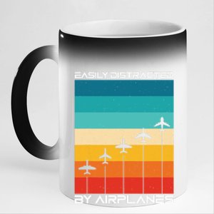 Easily Distracted By Airplanes, Airplane Pilot Aircraft 11oz Black Color Changing Mug