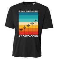 Easily Distracted By Airplanes, Airplane Pilot Aircraft Cooling Performance Crew T-Shirt