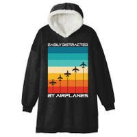 Easily Distracted By Airplanes, Airplane Pilot Aircraft Hooded Wearable Blanket