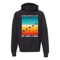 Easily Distracted By Airplanes, Airplane Pilot Aircraft Premium Hoodie