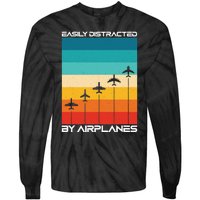 Easily Distracted By Airplanes, Airplane Pilot Aircraft Tie-Dye Long Sleeve Shirt