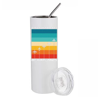 Easily Distracted By Airplanes, Airplane Pilot Aircraft Stainless Steel Tumbler