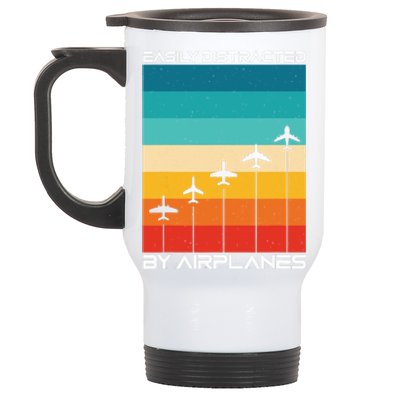 Easily Distracted By Airplanes, Airplane Pilot Aircraft Stainless Steel Travel Mug