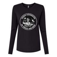 Easily Distracted By Music And Beer Skeleton Womens Cotton Relaxed Long Sleeve T-Shirt