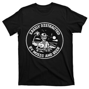 Easily Distracted By Music And Beer Skeleton T-Shirt