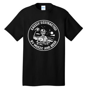 Easily Distracted By Music And Beer Skeleton Tall T-Shirt