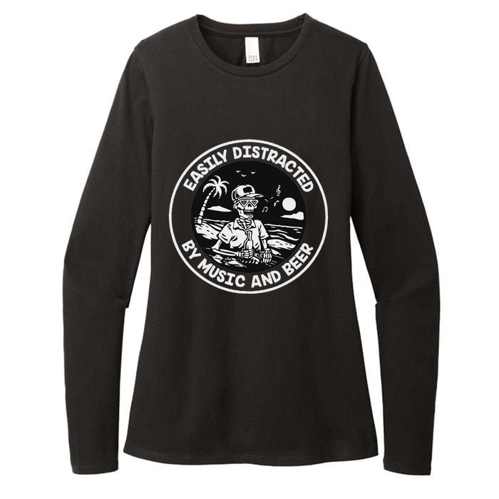 Easily Distracted By Music And Beer Skeleton Womens CVC Long Sleeve Shirt