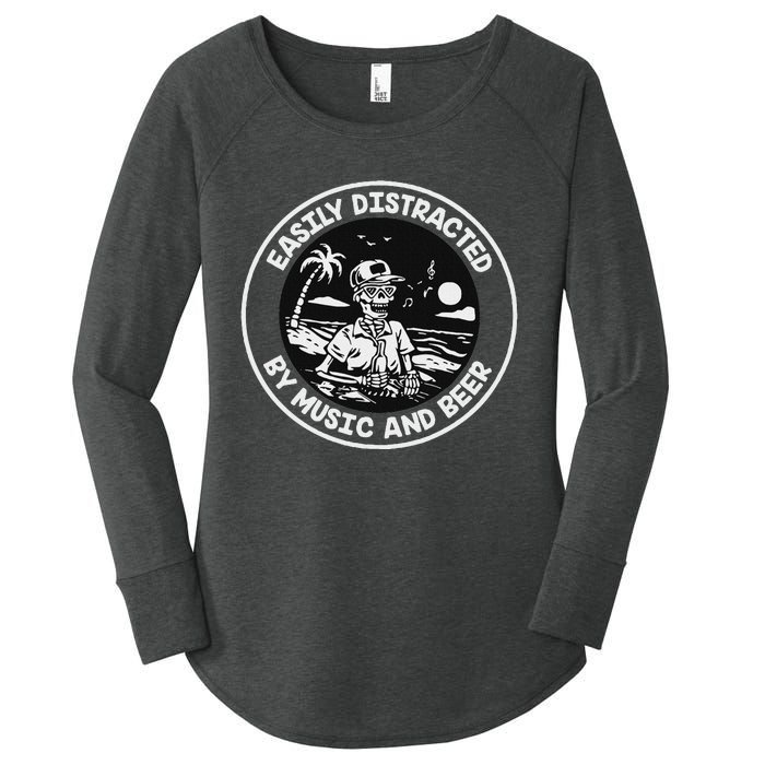 Easily Distracted By Music And Beer Skeleton Women's Perfect Tri Tunic Long Sleeve Shirt