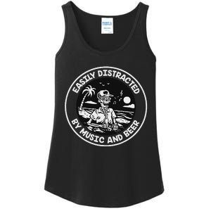 Easily Distracted By Music And Beer Skeleton Ladies Essential Tank