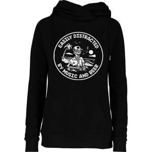 Easily Distracted By Music And Beer Skeleton Womens Funnel Neck Pullover Hood