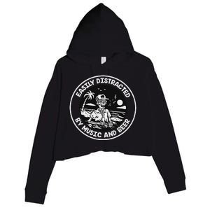 Easily Distracted By Music And Beer Skeleton Crop Fleece Hoodie