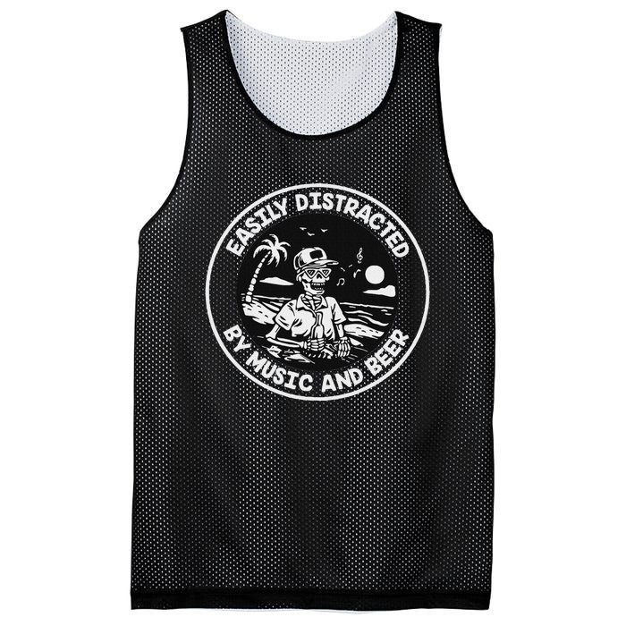 Easily Distracted By Music And Beer Skeleton Mesh Reversible Basketball Jersey Tank