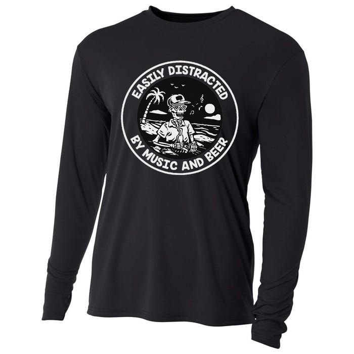 Easily Distracted By Music And Beer Skeleton Cooling Performance Long Sleeve Crew