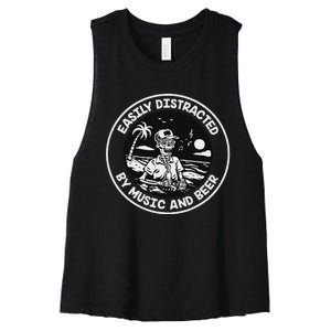 Easily Distracted By Music And Beer Skeleton Women's Racerback Cropped Tank