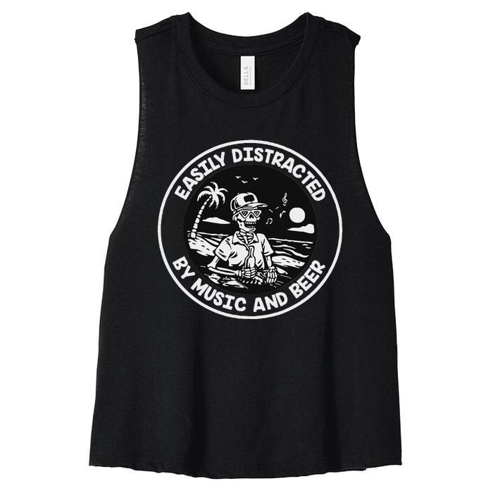 Easily Distracted By Music And Beer Skeleton Women's Racerback Cropped Tank