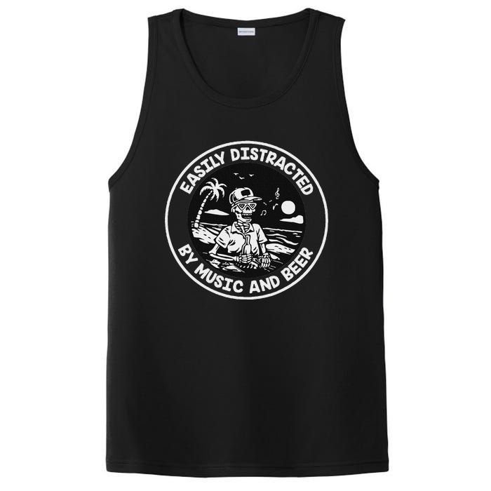 Easily Distracted By Music And Beer Skeleton PosiCharge Competitor Tank