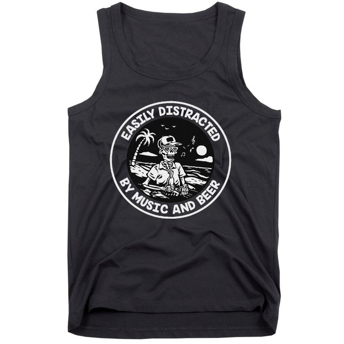 Easily Distracted By Music And Beer Skeleton Tank Top