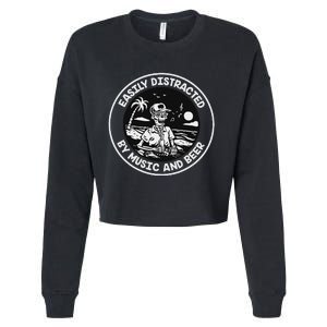 Easily Distracted By Music And Beer Skeleton Cropped Pullover Crew