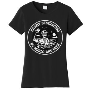 Easily Distracted By Music And Beer Skeleton Women's T-Shirt