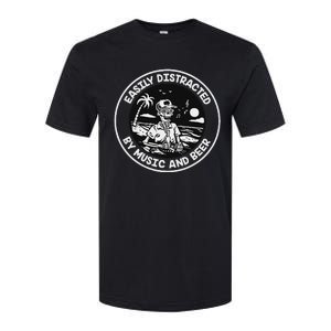 Easily Distracted By Music And Beer Skeleton Softstyle CVC T-Shirt