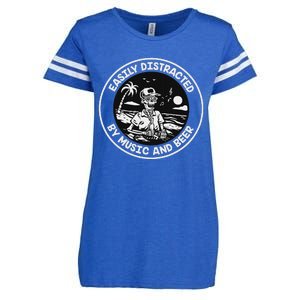 Easily Distracted By Music And Beer Skeleton Enza Ladies Jersey Football T-Shirt