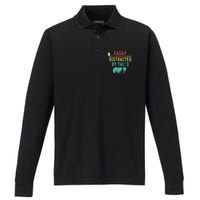 Easily Distracted by Balls Golf Ball Putt Vintage Funny Golf Performance Long Sleeve Polo