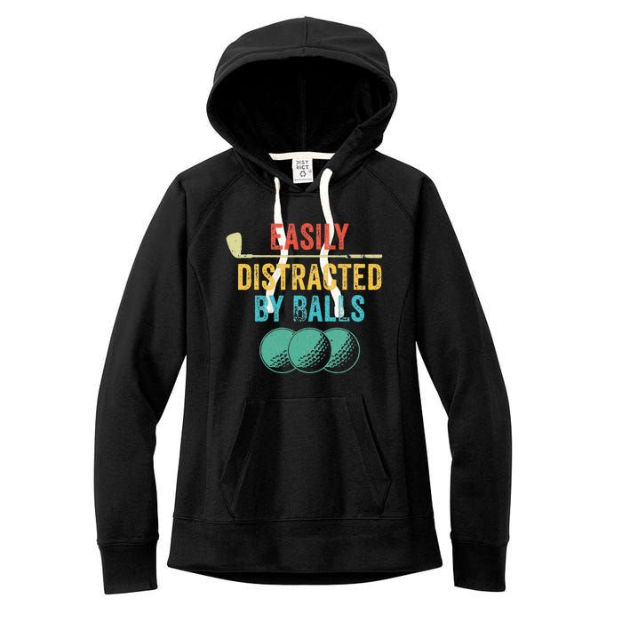 Easily Distracted by Balls Golf Ball Putt Vintage Funny Golf Women's Fleece Hoodie