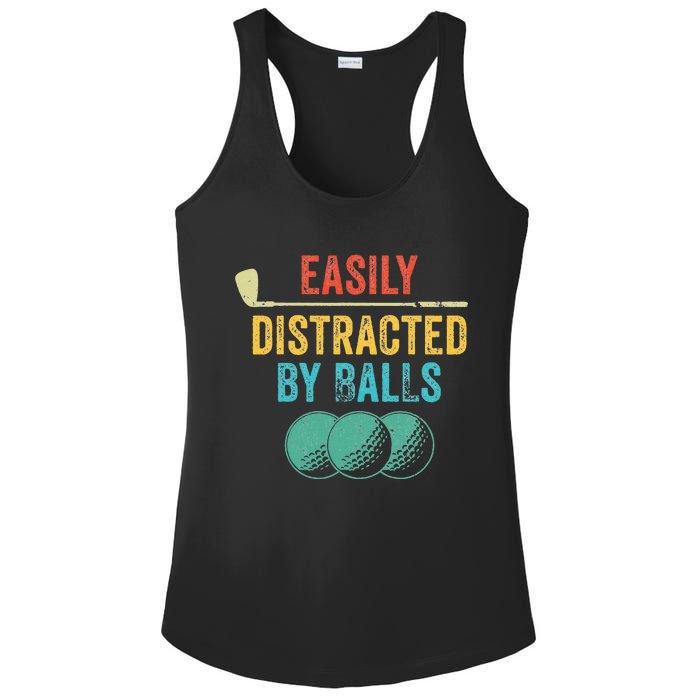 Easily Distracted by Balls Golf Ball Putt Vintage Funny Golf Ladies PosiCharge Competitor Racerback Tank