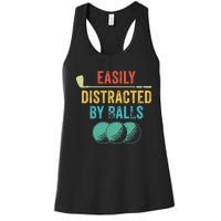 Easily Distracted by Balls Golf Ball Putt Vintage Funny Golf Women's Racerback Tank