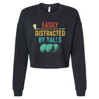 Easily Distracted by Balls Golf Ball Putt Vintage Funny Golf Cropped Pullover Crew