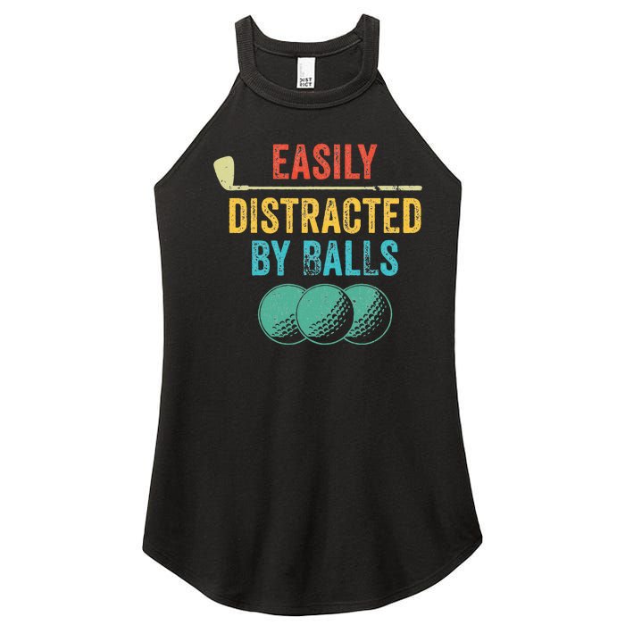 Easily Distracted by Balls Golf Ball Putt Vintage Funny Golf Women's Perfect Tri Rocker Tank