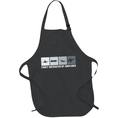 Easily Distracted By Airplanes Pilot Airplane Full-Length Apron With Pockets