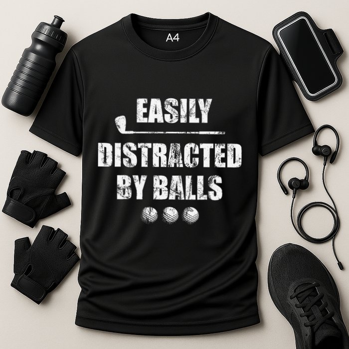 Easily Distracted By Balls Funny Golf Ball Putt Cooling Performance Crew T-Shirt