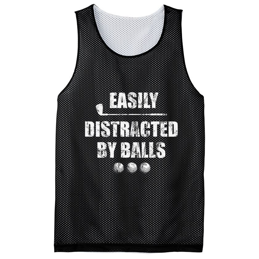 Easily Distracted By Balls Funny Golf Ball Putt Mesh Reversible Basketball Jersey Tank