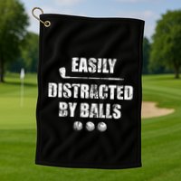 Easily Distracted By Balls Funny Golf Ball Putt Golf Towel