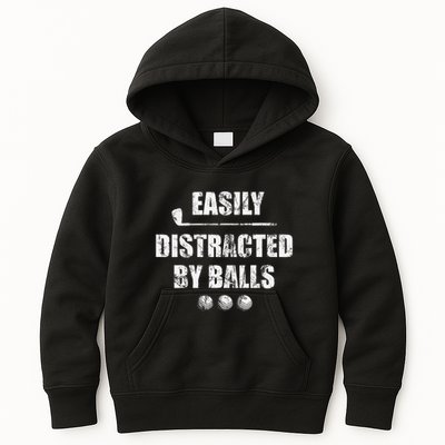 Easily Distracted By Balls Funny Golf Ball Putt Kids Hoodie