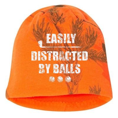 Easily Distracted By Balls Funny Golf Ball Putt Kati - Camo Knit Beanie