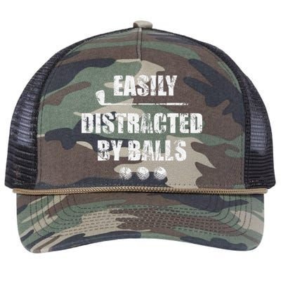 Easily Distracted By Balls Funny Golf Ball Putt Retro Rope Trucker Hat Cap