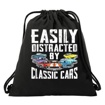 Easily Distracted By Classic Cars Drawstring Bag