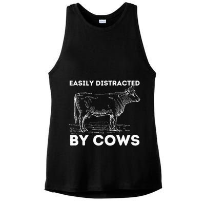 Easily Distracted By Cows Cow Lover Famer Cattle Ranch Ladies PosiCharge Tri-Blend Wicking Tank