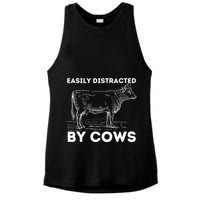 Easily Distracted By Cows Cow Lover Famer Cattle Ranch Ladies PosiCharge Tri-Blend Wicking Tank