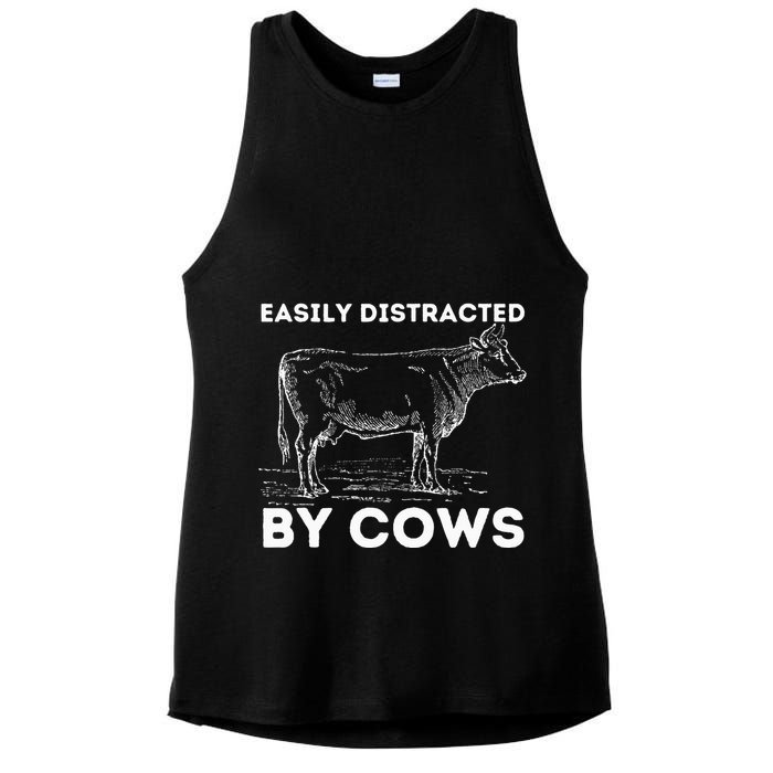 Easily Distracted By Cows Cow Lover Famer Cattle Ranch Ladies PosiCharge Tri-Blend Wicking Tank