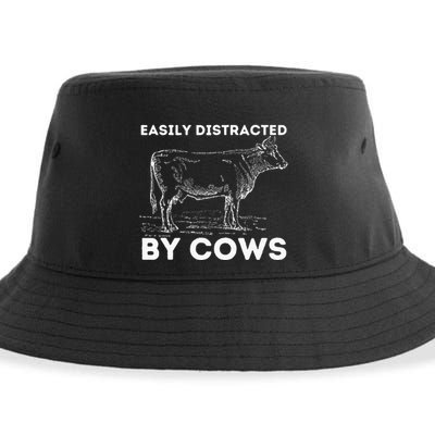 Easily Distracted By Cows Cow Lover Famer Cattle Ranch Sustainable Bucket Hat