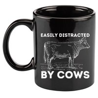 Easily Distracted By Cows Cow Lover Famer Cattle Ranch 11oz C Handle Ceramic Mug