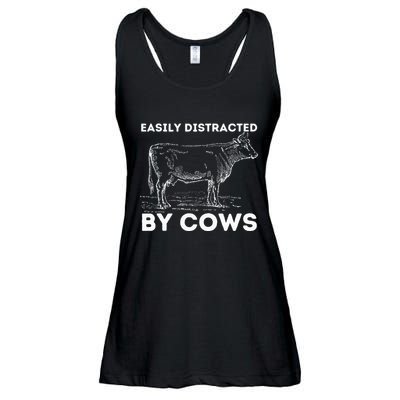 Easily Distracted By Cows Cow Lover Famer Cattle Ranch Ladies Essential Flowy Tank