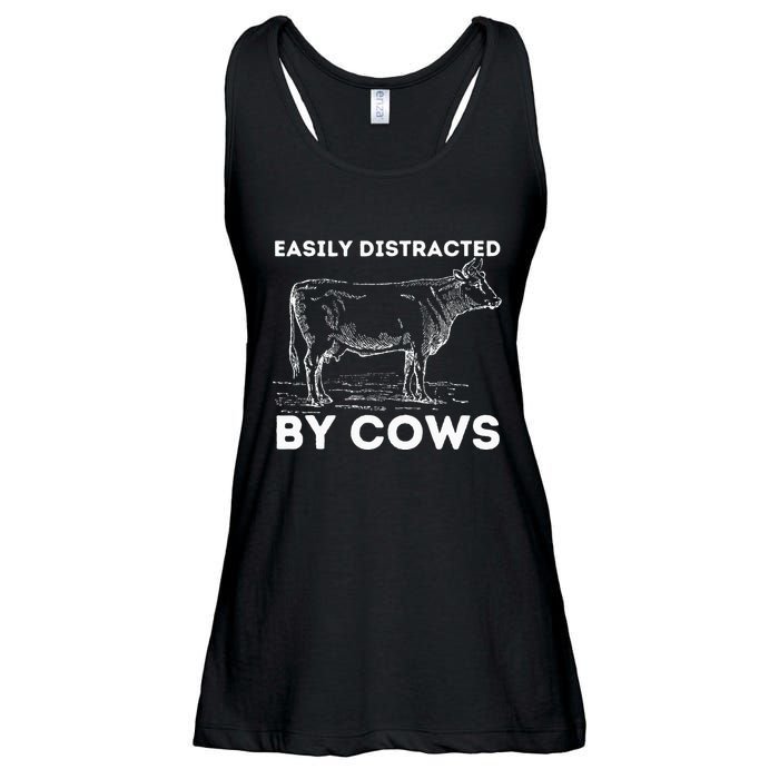 Easily Distracted By Cows Cow Lover Famer Cattle Ranch Ladies Essential Flowy Tank