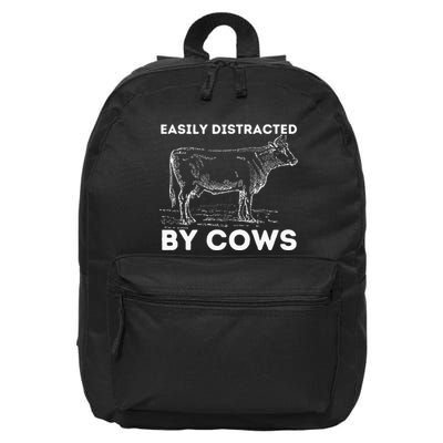 Easily Distracted By Cows Cow Lover Famer Cattle Ranch 16 in Basic Backpack