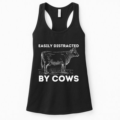 Easily Distracted By Cows Cow Lover Famer Cattle Ranch Womens Tank Top