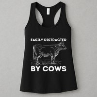 Easily Distracted By Cows Cow Lover Famer Cattle Ranch Womens Tank Top